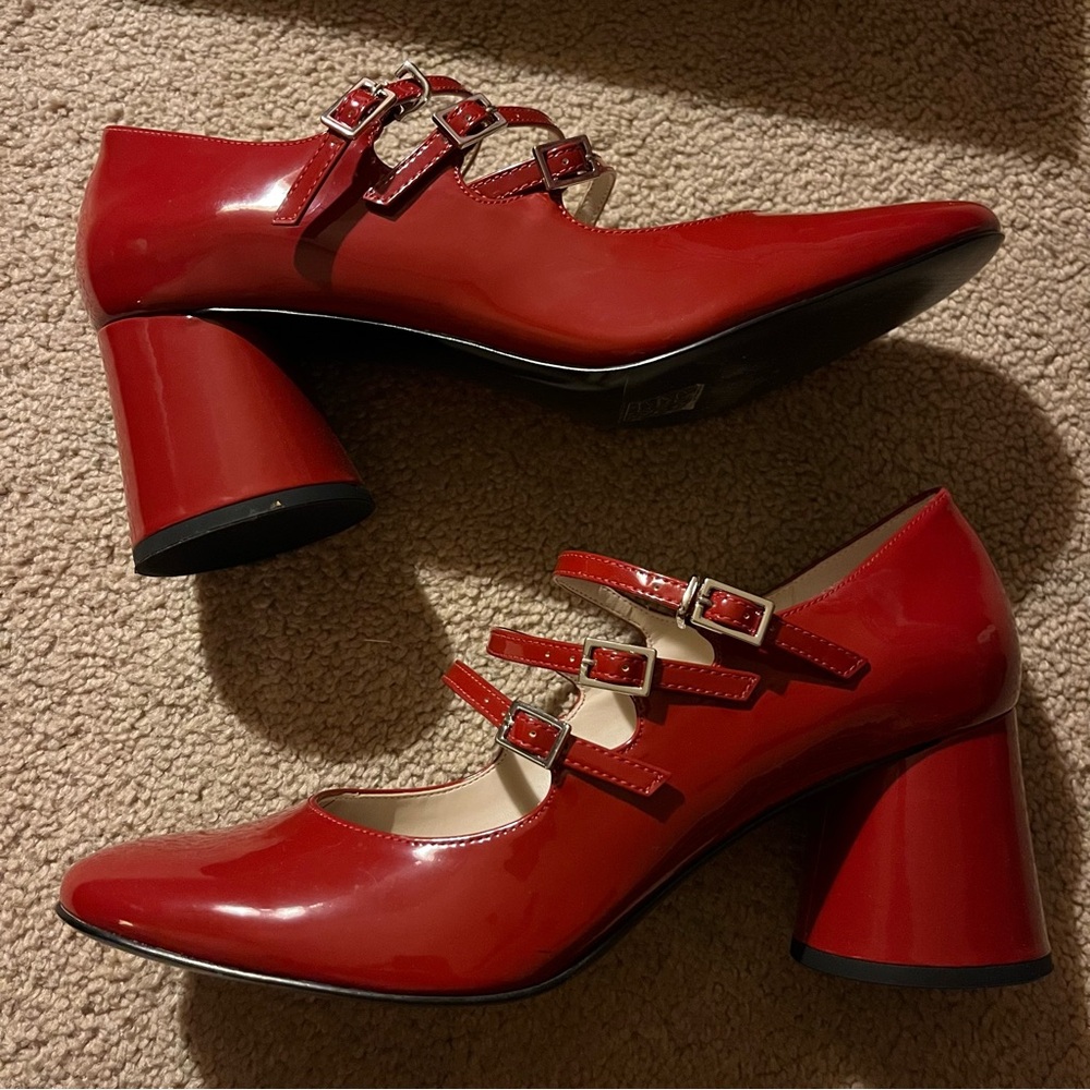 Charles & Keith Claudie Faux Patent Leather Red Mary Jane Pumps